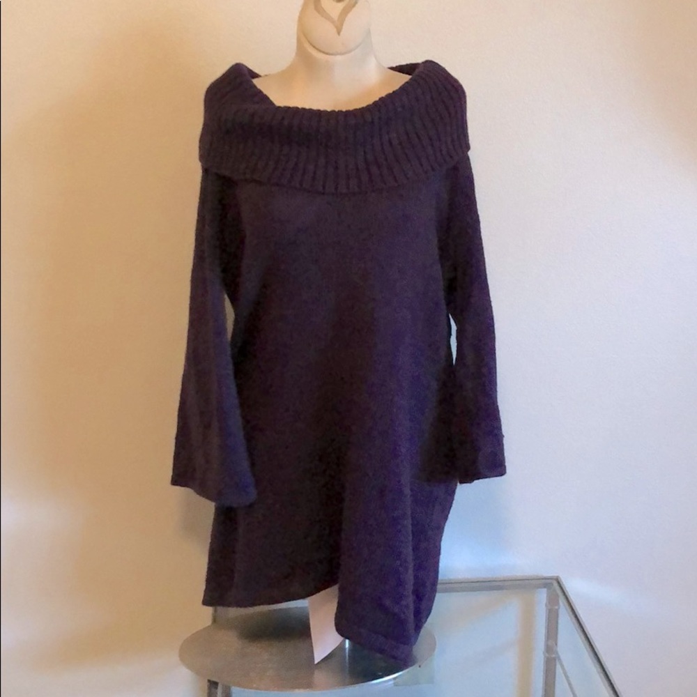 Karen Scott eggplant purple sweater dress shoulder